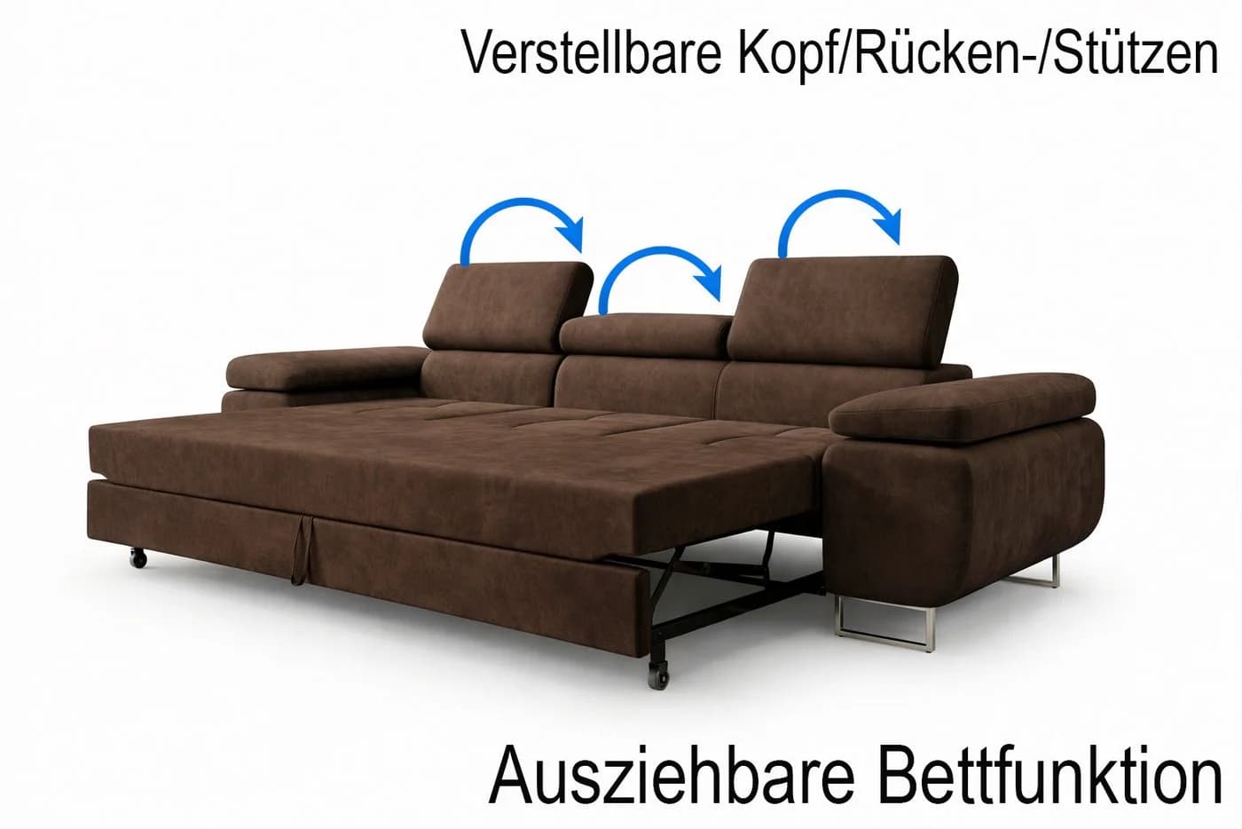 M-Punkt24 Polstergarnitur Miami 3-2-1 Samt Braun mit Schlaffunktion - Bild 3
