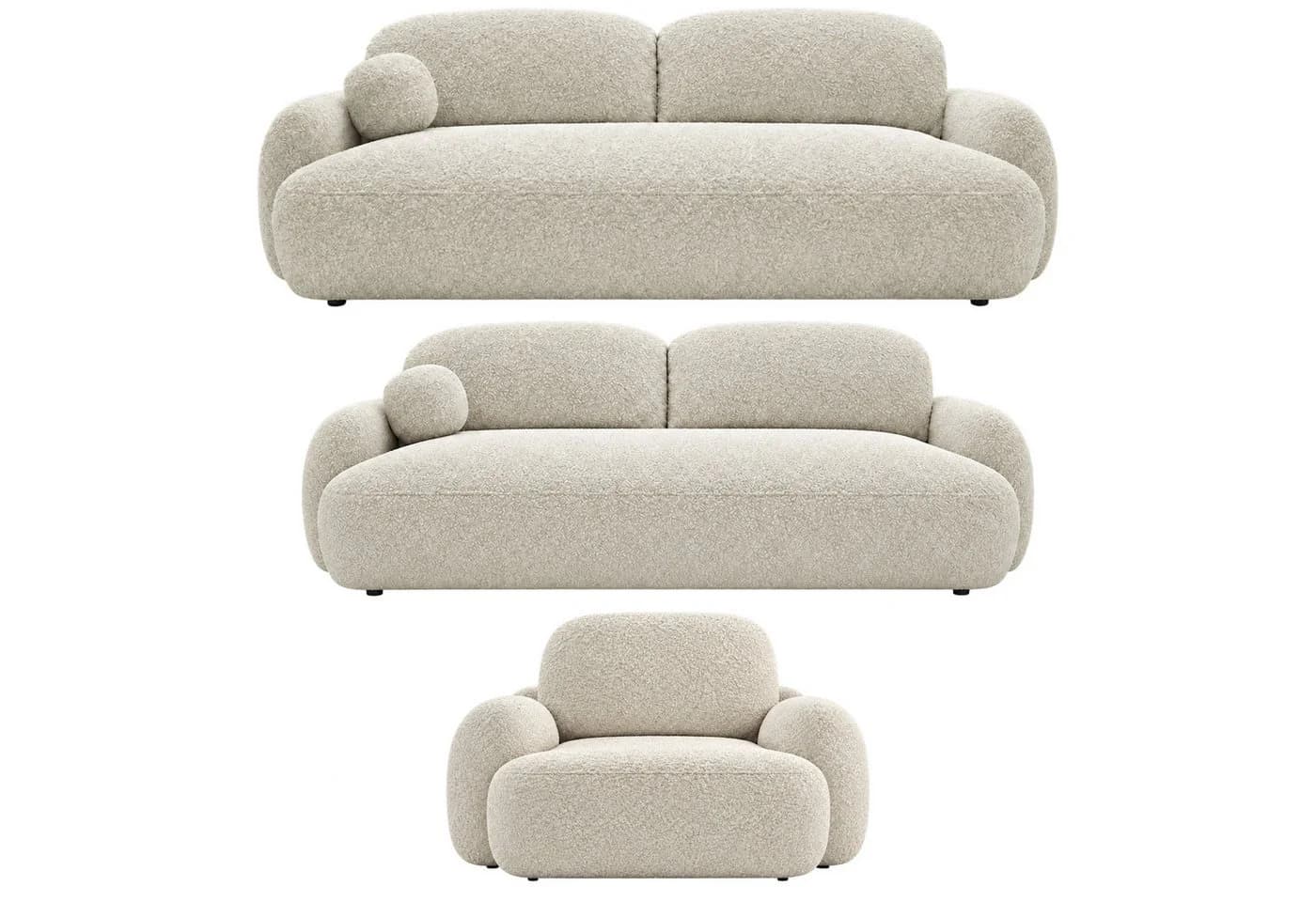 M-Punkt24 Sofa-Set Verona 3-2-1 Creme mit Bettfunktion