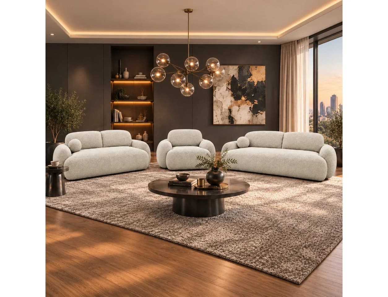 M-Punkt24 Sofa-Set Verona 3-2-1 Creme mit Bettfunktion - Bild 3