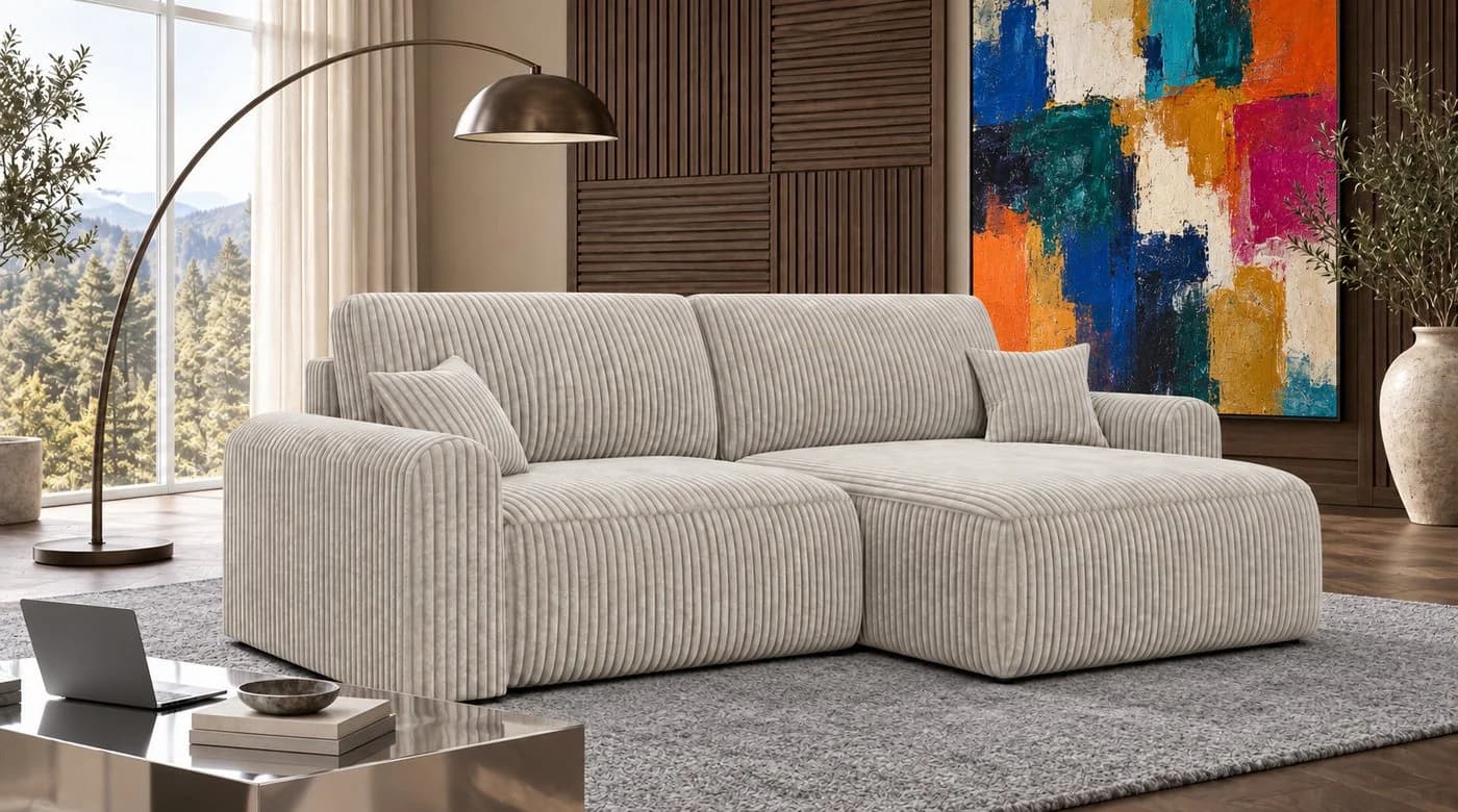 M-Punkt24 Ecksofa ASTI mit Bettfunktion und universeller Ottomane in Creme - Bild 2