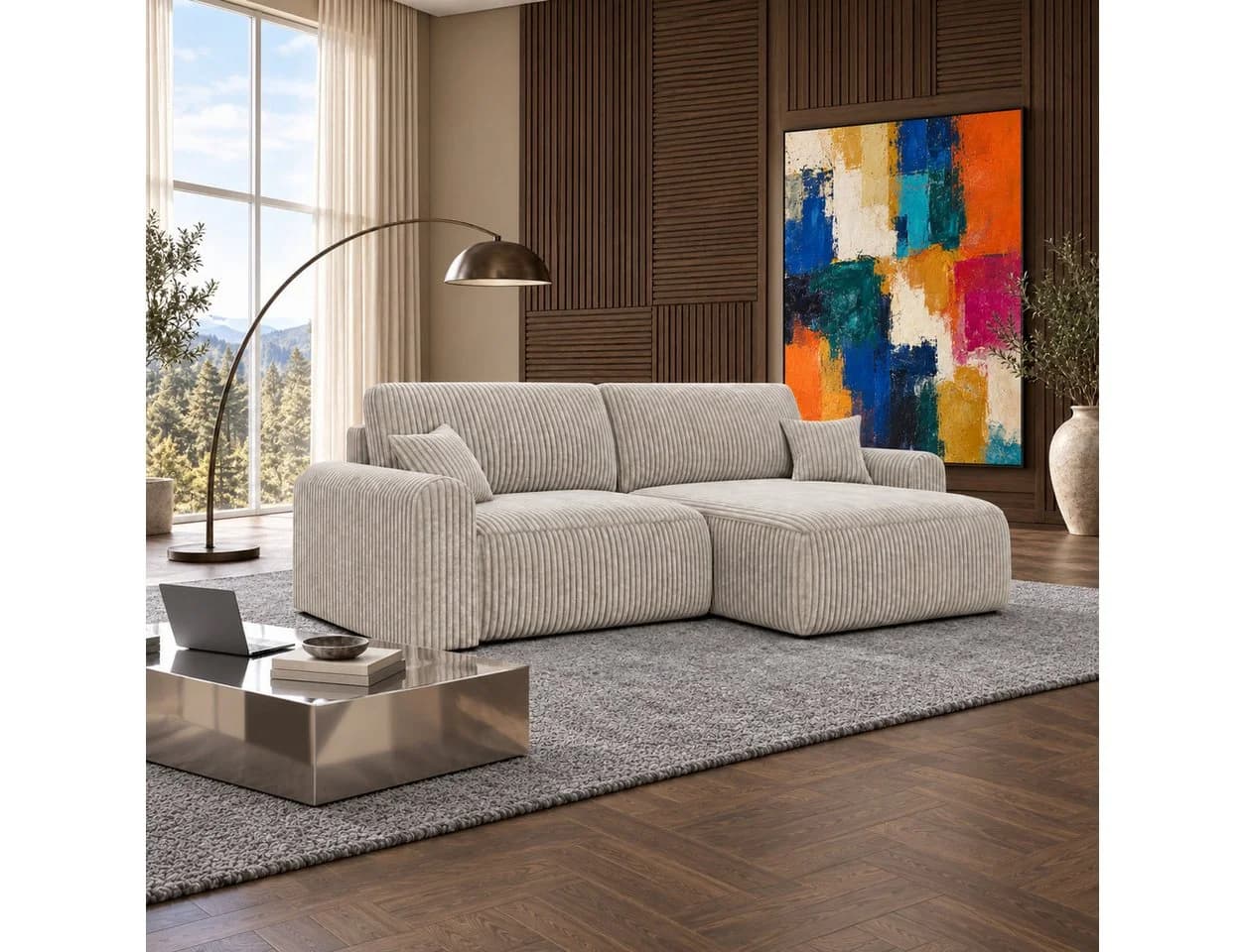 M-Punkt24 Ecksofa ASTI mit Bettfunktion und universeller Ottomane in Creme - Bild 4