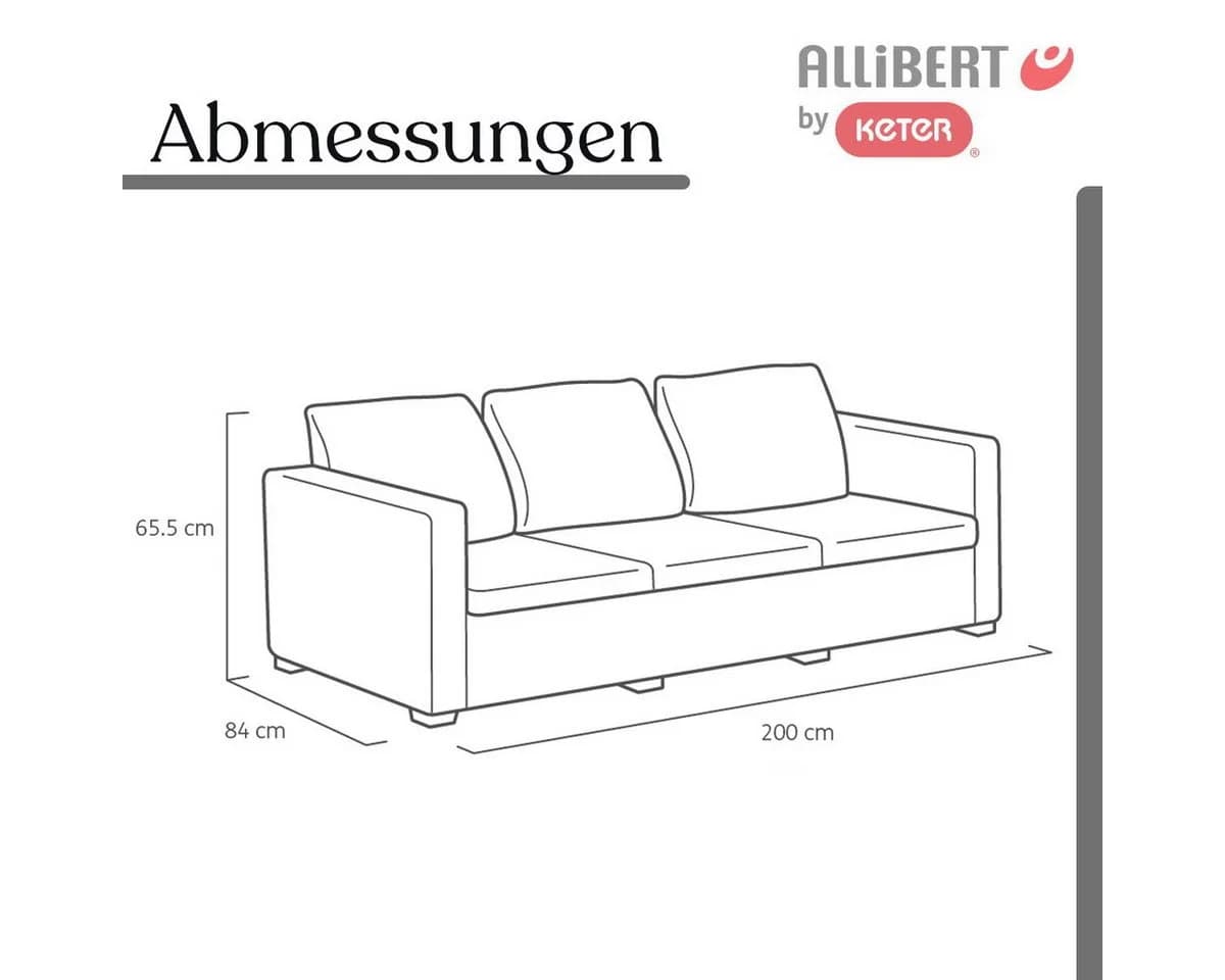 Allibert Loungesofa Salta 3-Sitzer Gartensofa Anthrazit Rattanoptik mit Kissen - Bild 4