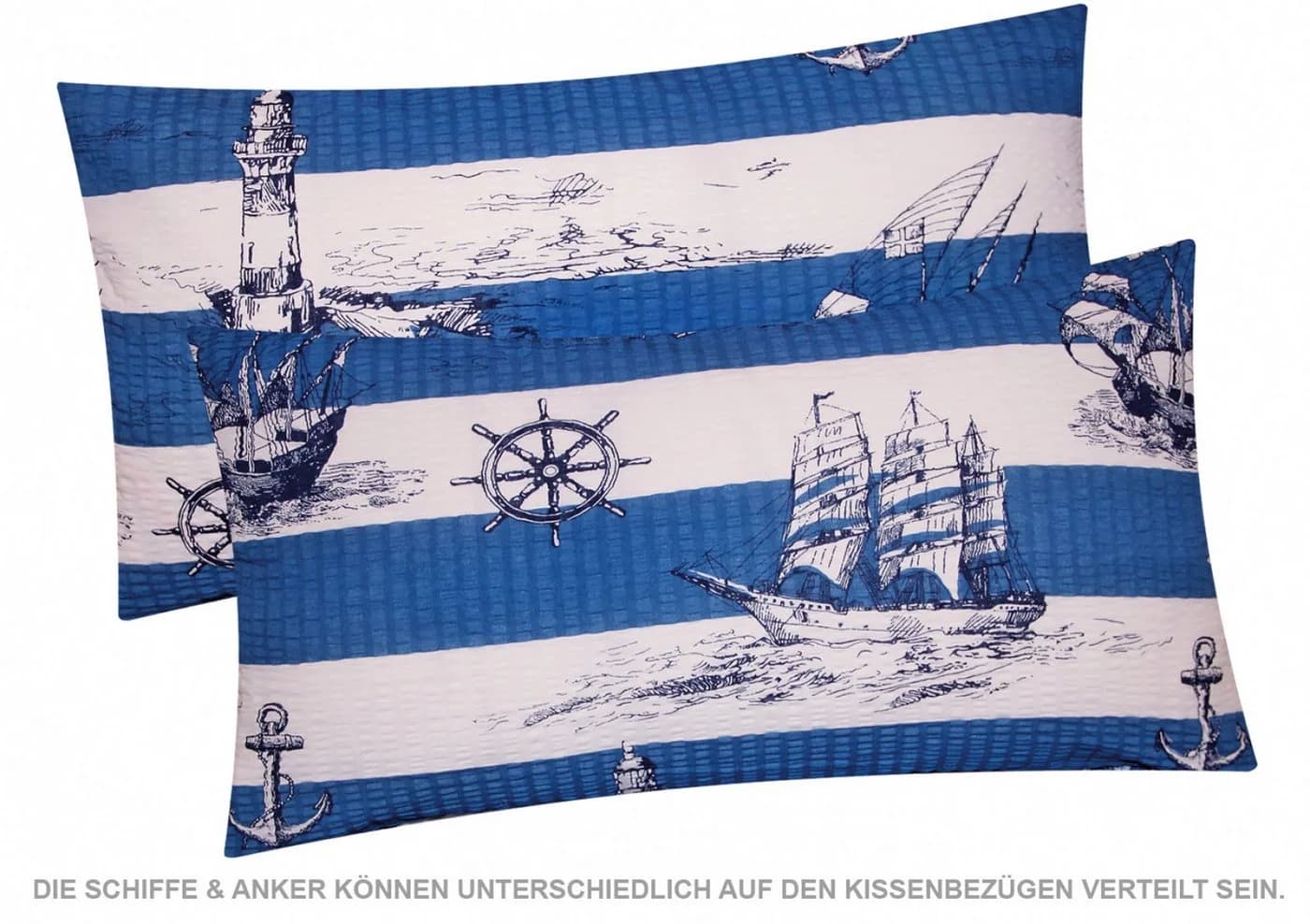 Heubergshop Kissenbezug 2er-Set 40x80cm Seersucker Maritim Baumwolle