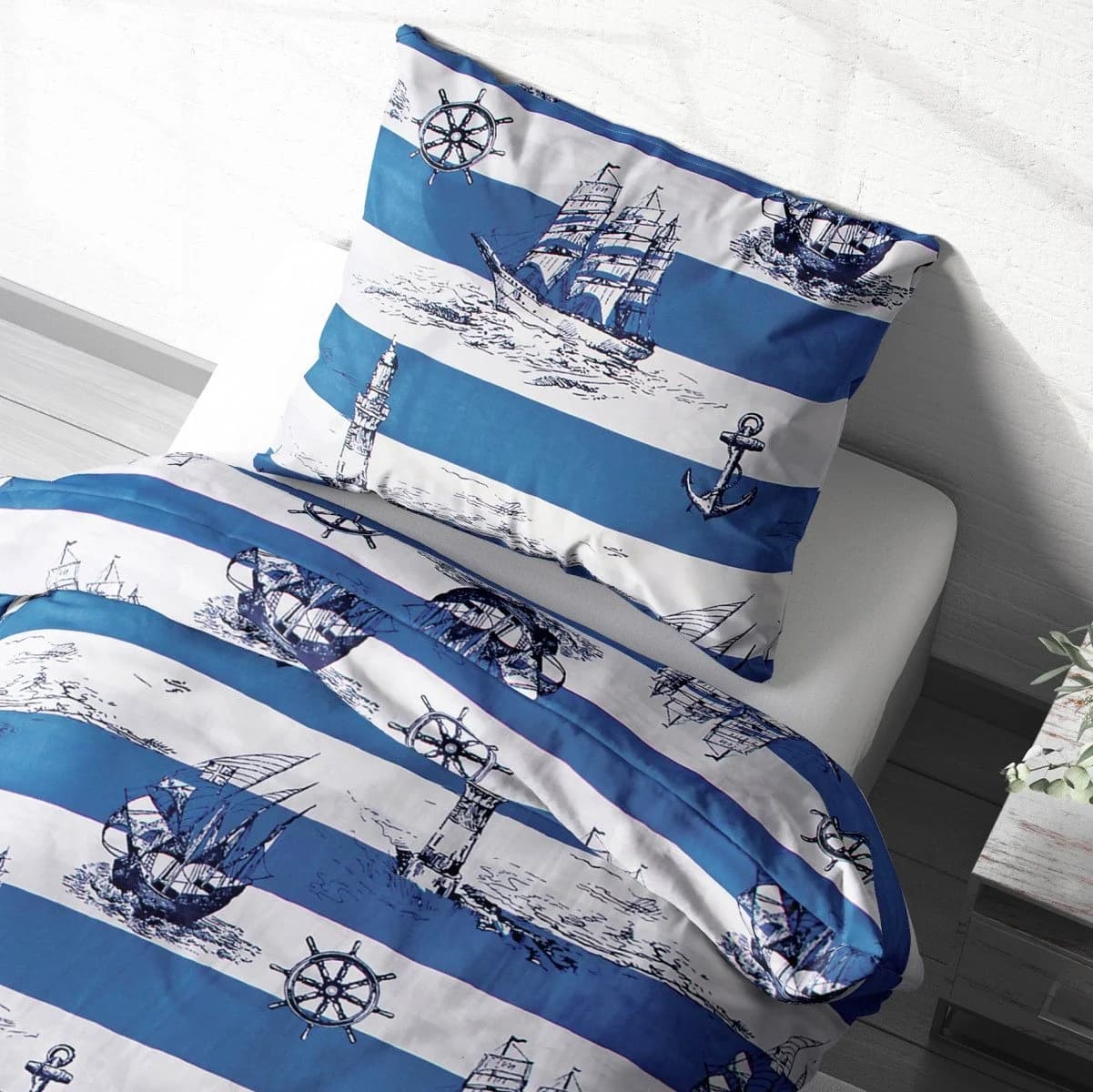 Heubergshop Bettwäsche Renforcé 2-teilig Blau Maritim Leuchtturm