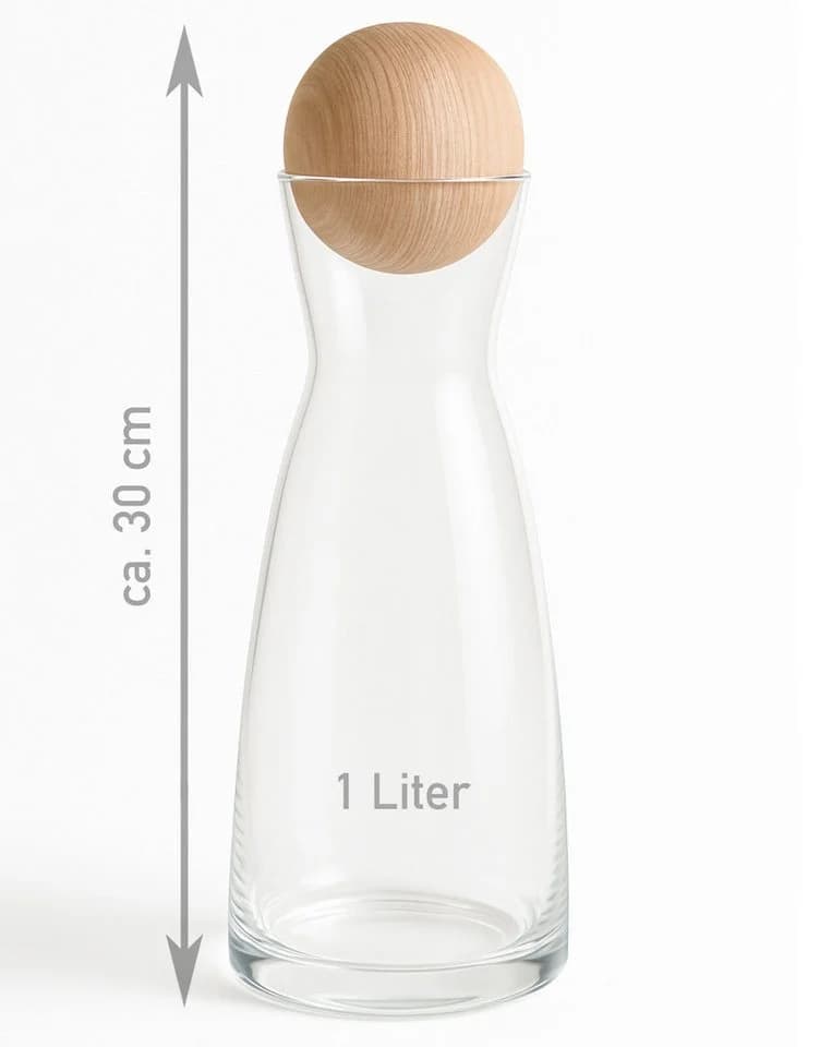 Heubergshop Wasserkaraffe 1L mit Zirbenkugel Glas Zirbenholz