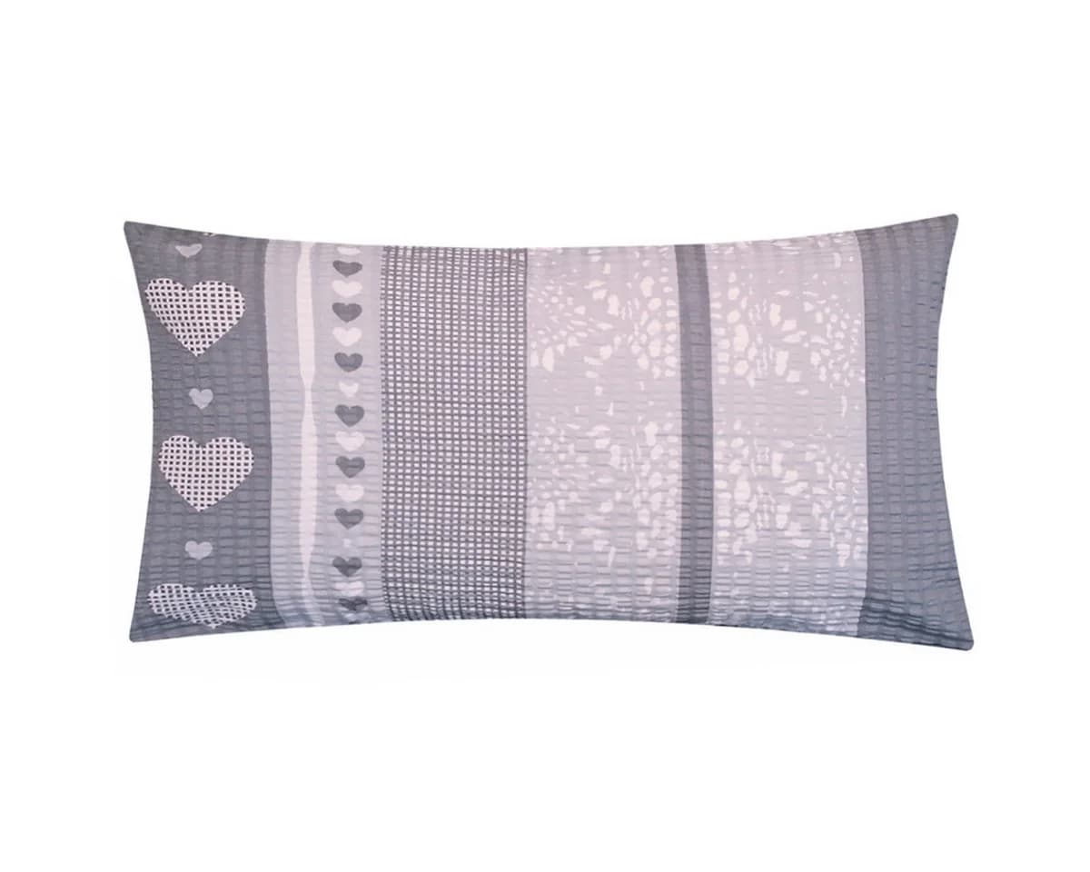 Heubergshop Kissenbezug 40x80cm Grau Seersucker Herz-Motiv