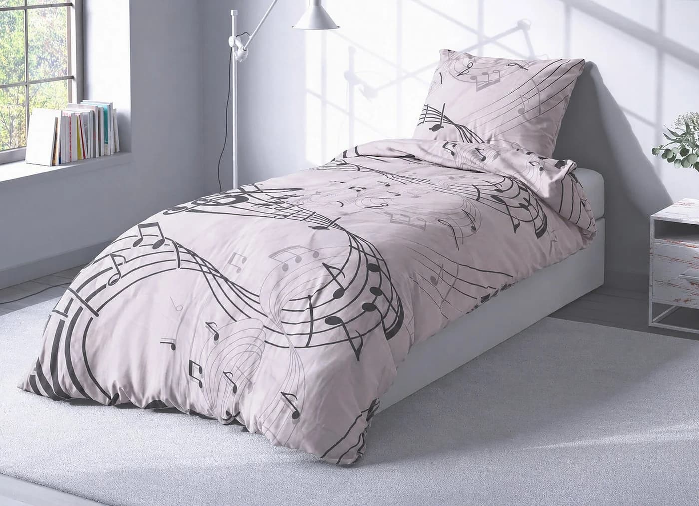 Heubergshop Renforcé Bettwäsche 135x200cm + 80x80cm Musik Noten Baumwolle