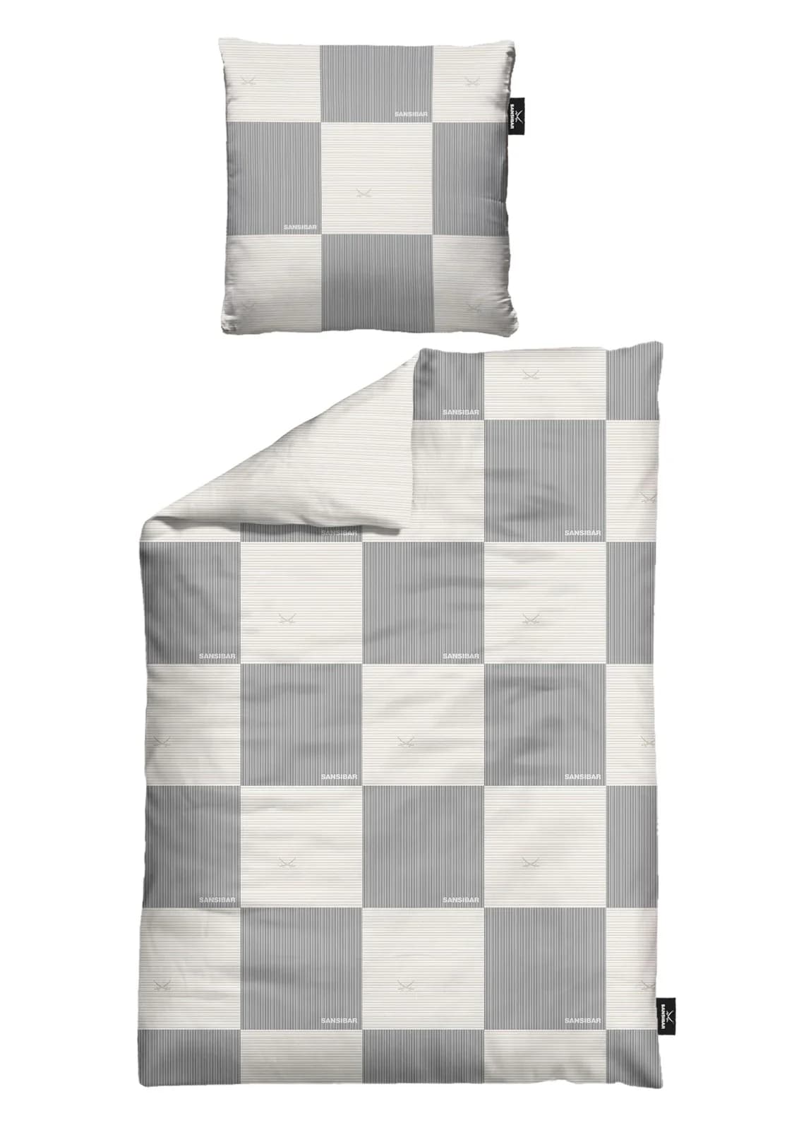 SANSIBAR Bettwäsche Satin Grau Chessboard 135x200 cm
