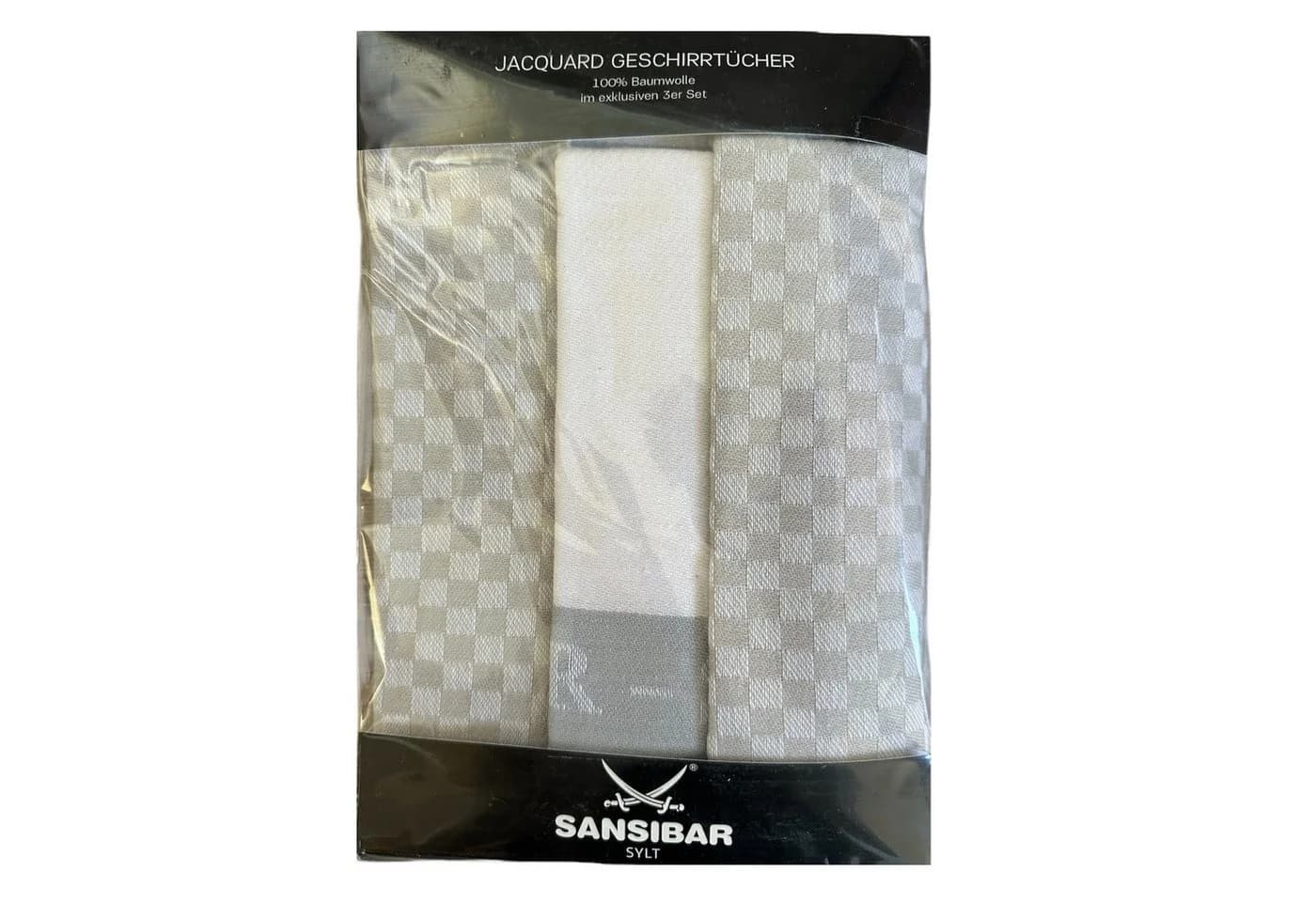 Sansibar Sylt Geschirrtuch-Set 3-tlg. 100% Baumwolle Jacquard beige/silber - Bild 2