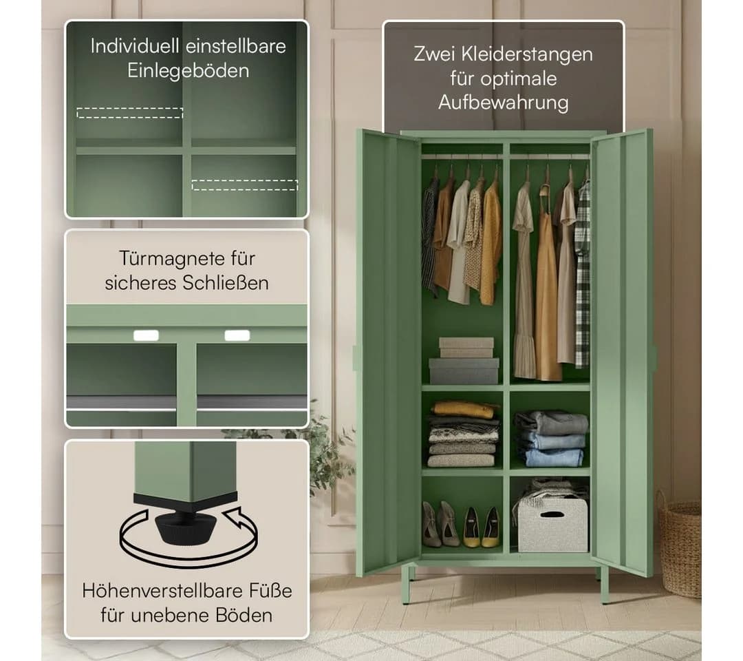 skølm Kleiderschrank Ituri Metall Mintgrün 6 Fächer 2 Kleiderstangen - Bild 3