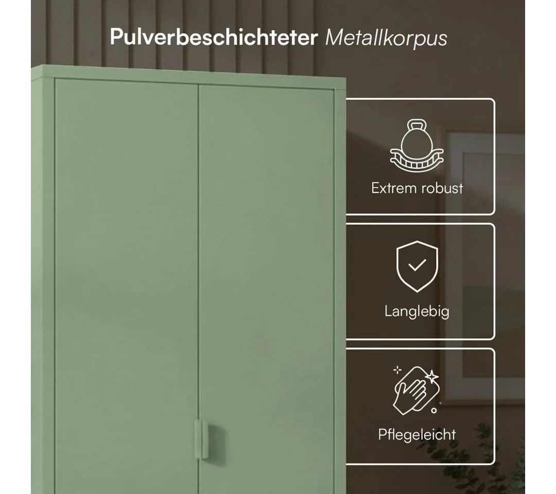 skølm Kleiderschrank Ituri Metall Mintgrün 6 Fächer 2 Kleiderstangen - Bild 4
