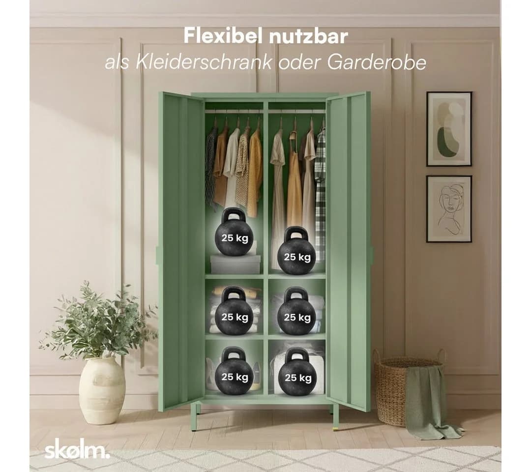 skølm Kleiderschrank Ituri Metall Mintgrün 6 Fächer 2 Kleiderstangen - Bild 5