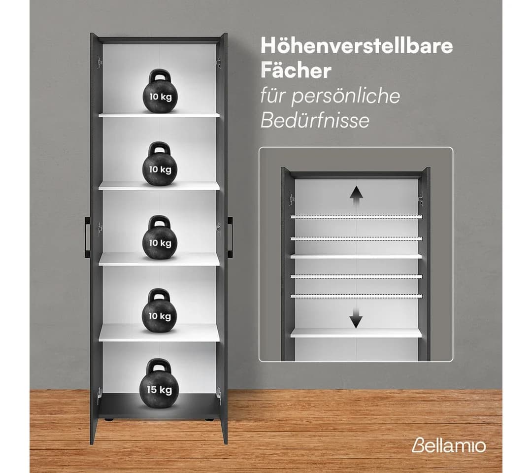 Bellamio Mehrzweckschrank Apol Anthrazitschwarz Aktenschrank 2 Türen 5 Fächer - Bild 4