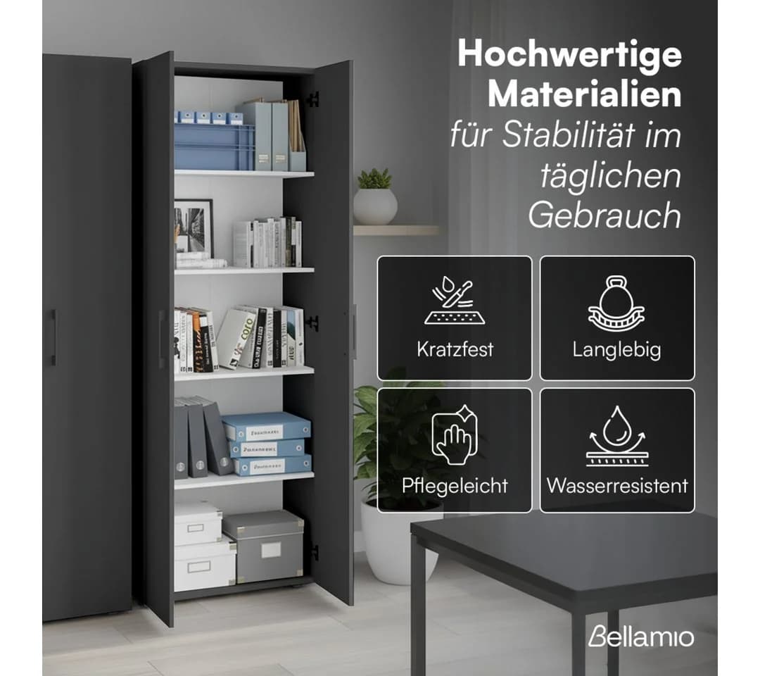 Bellamio Mehrzweckschrank Apol Anthrazitschwarz Aktenschrank 2 Türen 5 Fächer - Bild 5