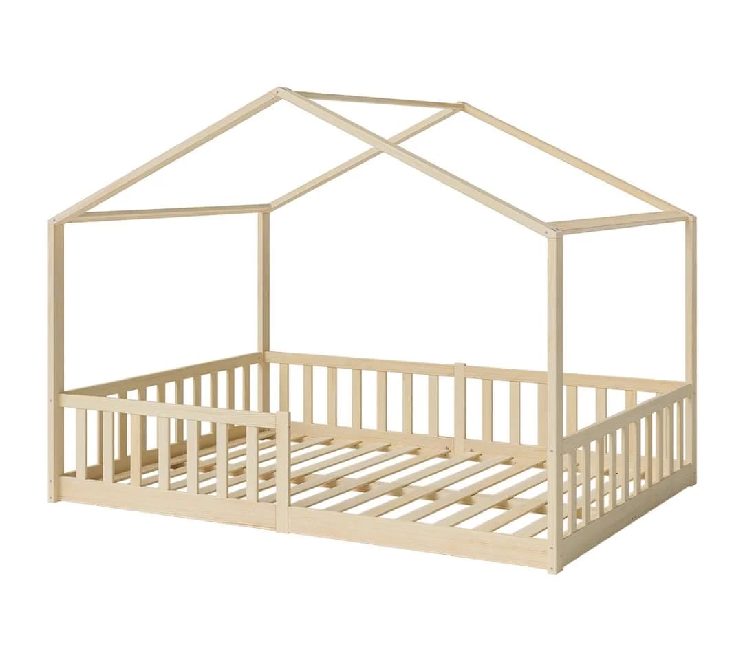 Bellabino Hausbett Bia mit Lattenrost Natur Massivholz Kinderbett