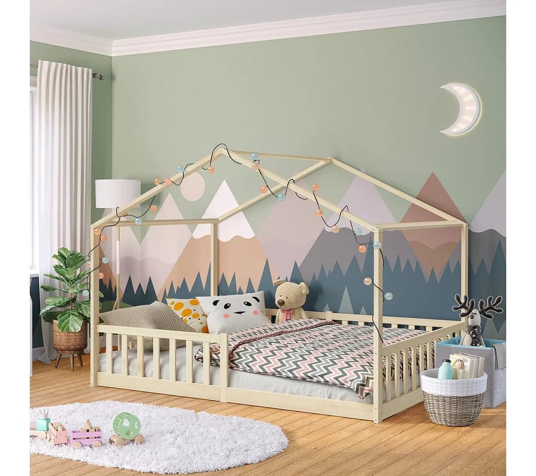 Bellabino Hausbett Bia mit Lattenrost Natur Massivholz Kinderbett - Bild 2