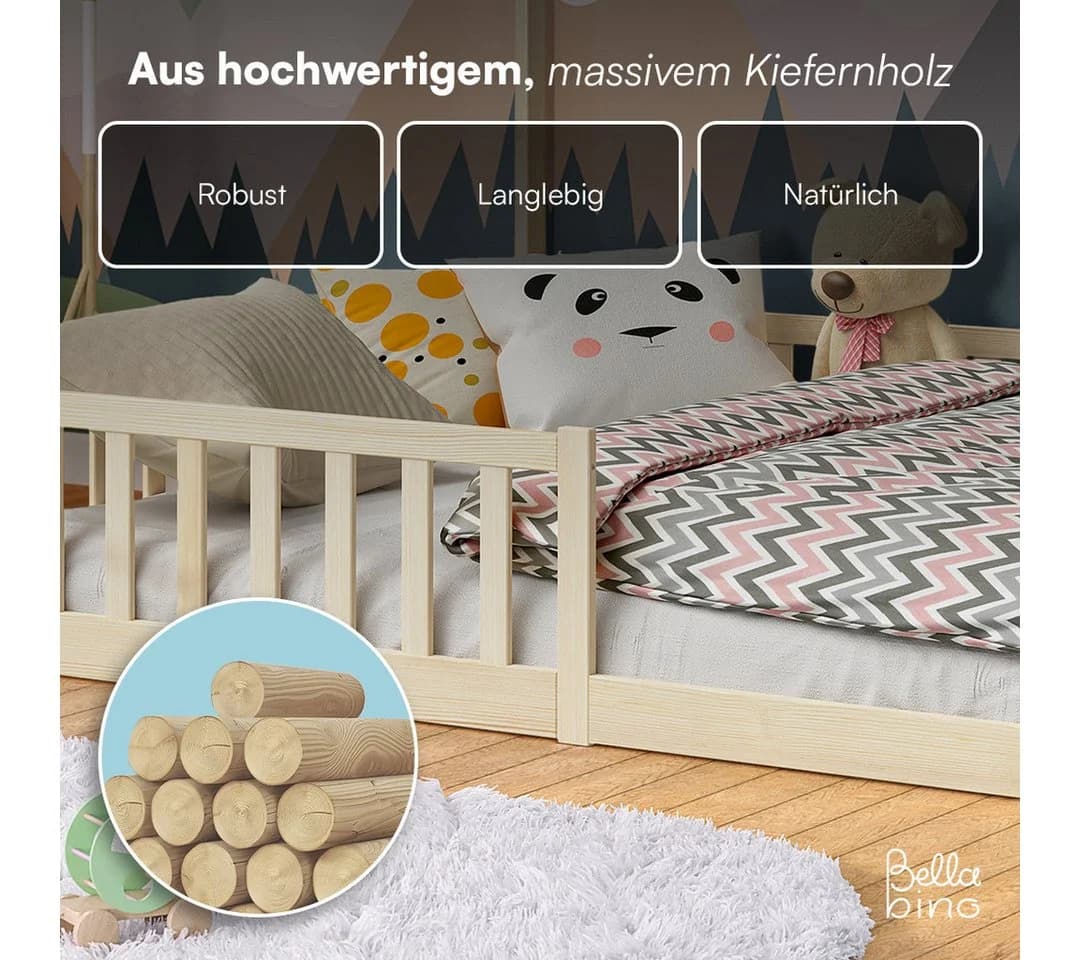 Bellabino Hausbett Bia mit Lattenrost Natur Massivholz Kinderbett - Bild 5