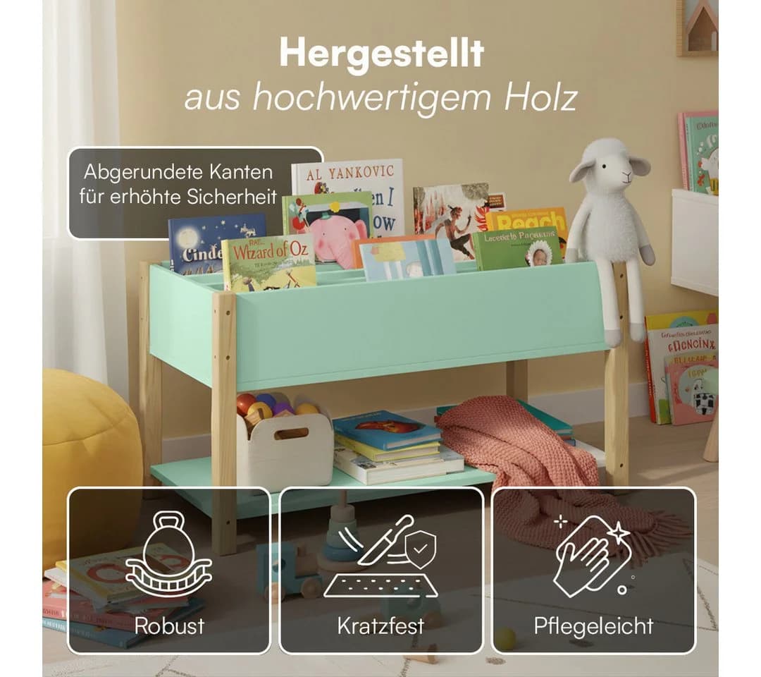 Bellabino Kinderregal Teme mit Fächern und Ablagefach mintgrün/natur - Bild 4