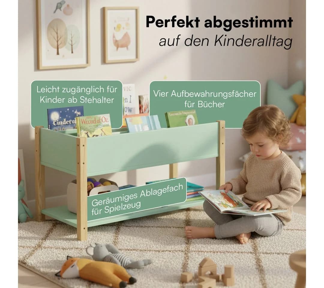 Bellabino Kinderregal Teme mit Fächern und Ablagefach mintgrün/natur - Bild 5