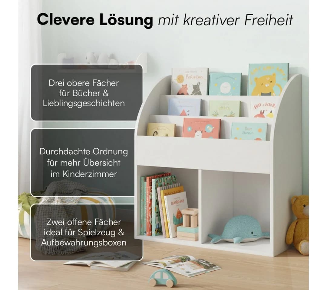 Bellabino Kinderregal Koro Weiß mit 5 Fächern und Faltboxen - Bild 4