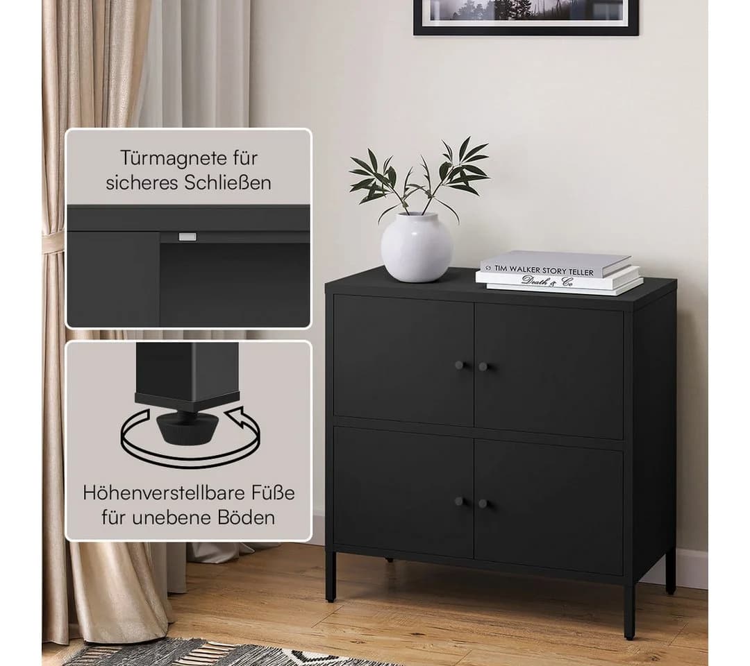 skølm Kommode Atriona Metall 2 Fächer 4 Türen Schwarz - Bild 3