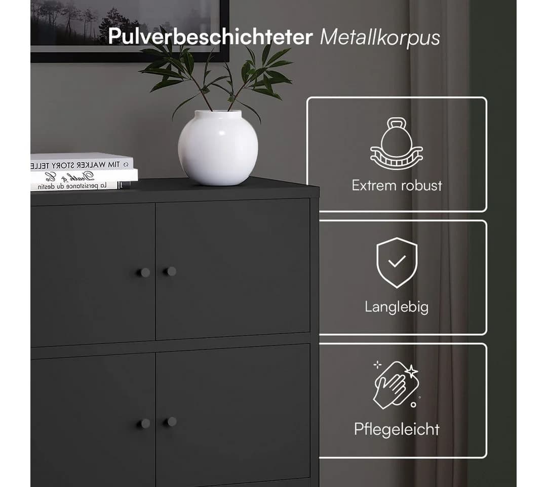 skølm Kommode Atriona Metall 2 Fächer 4 Türen Schwarz - Bild 4