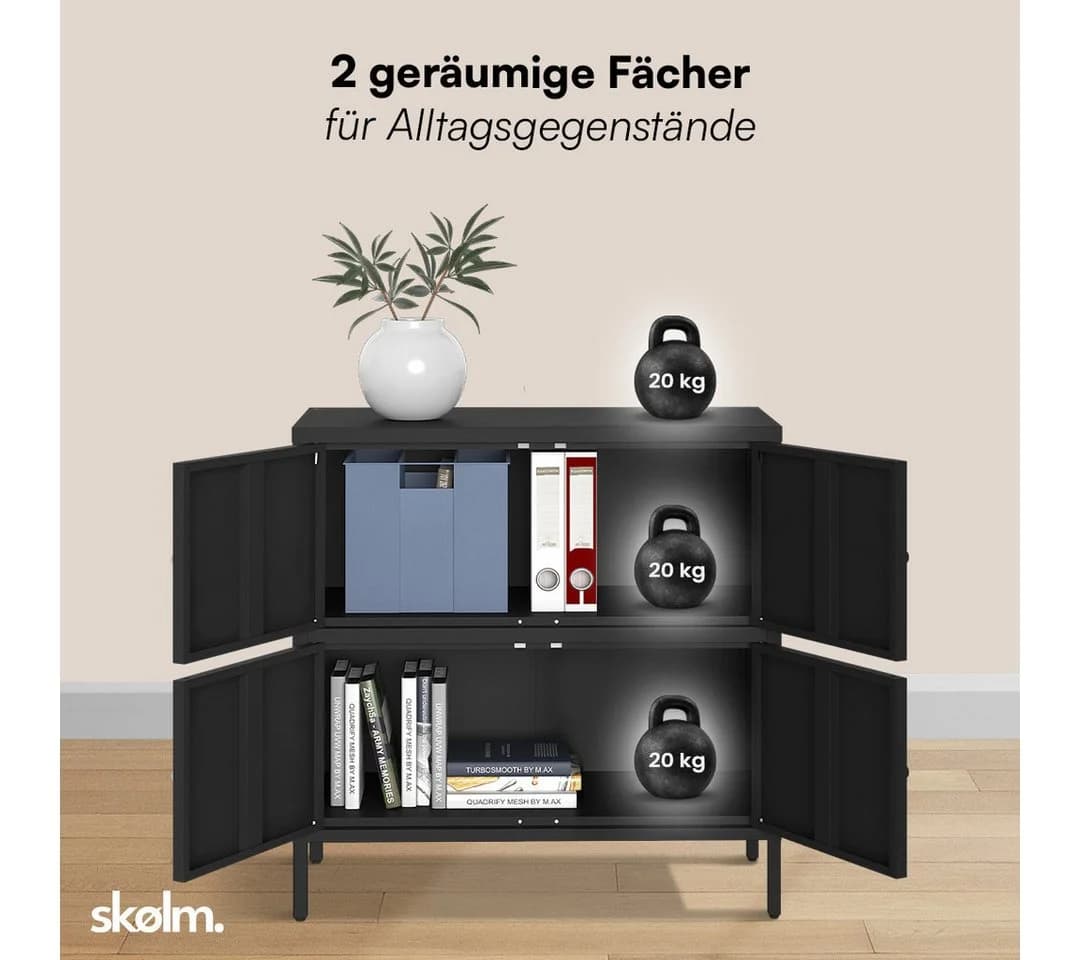 skølm Kommode Atriona Metall 2 Fächer 4 Türen Schwarz - Bild 5