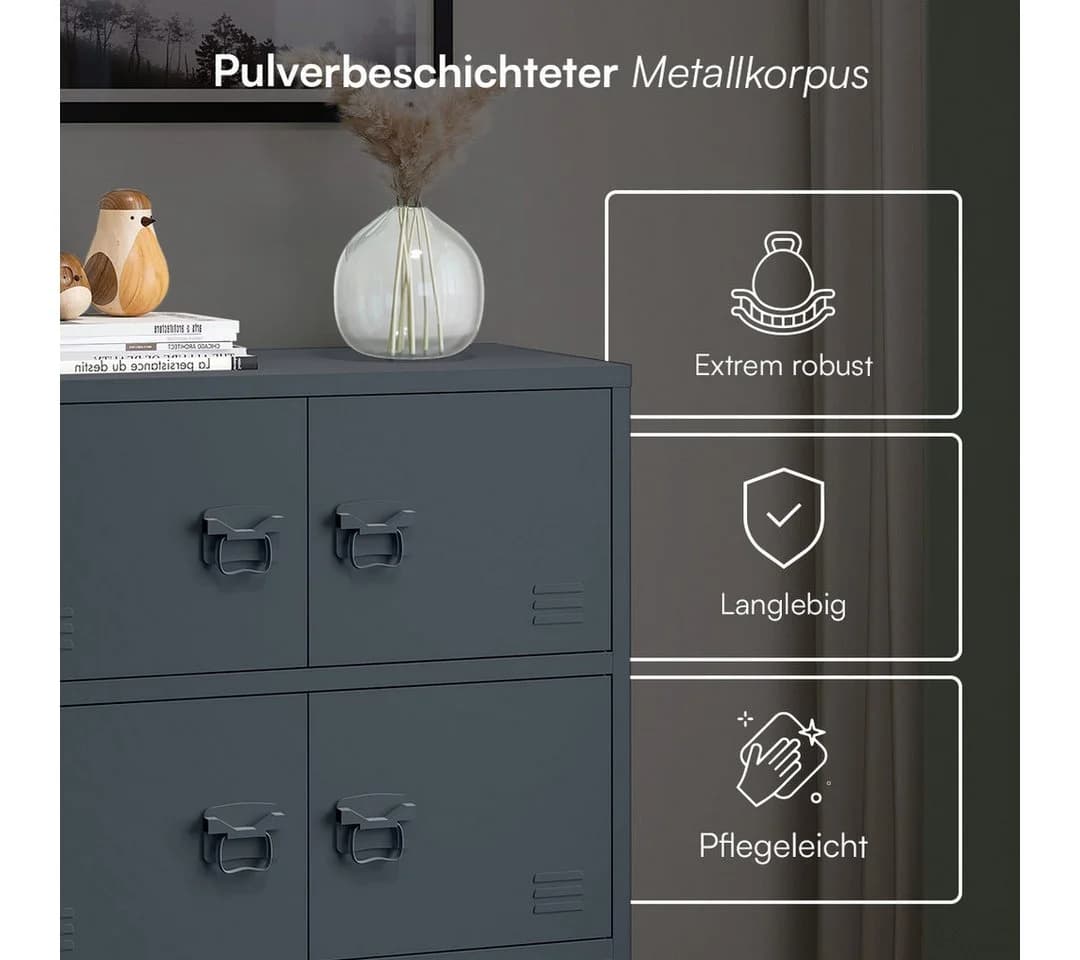 skølm Kommode Zandor Metall Anthrazit 2 Fächer 4 Türen - Bild 4