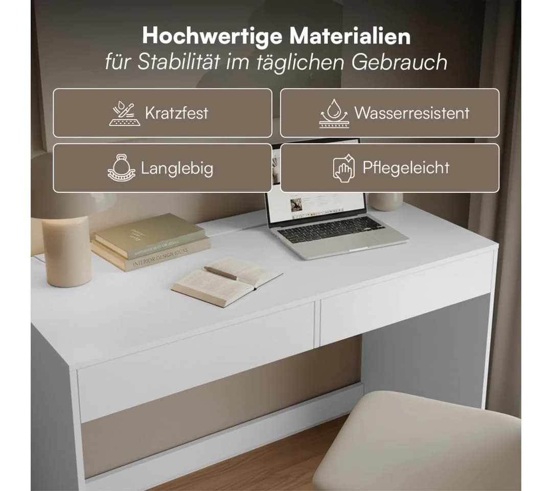 Bellamio Schreibtisch Toce Weiß mit 2 Schubladen - Bild 3