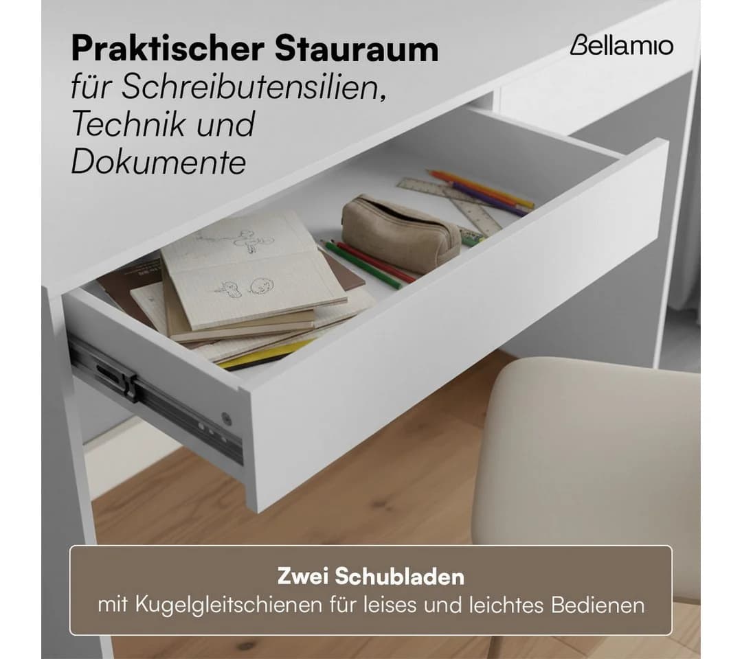 Bellamio Schreibtisch Toce Weiß mit 2 Schubladen - Bild 4