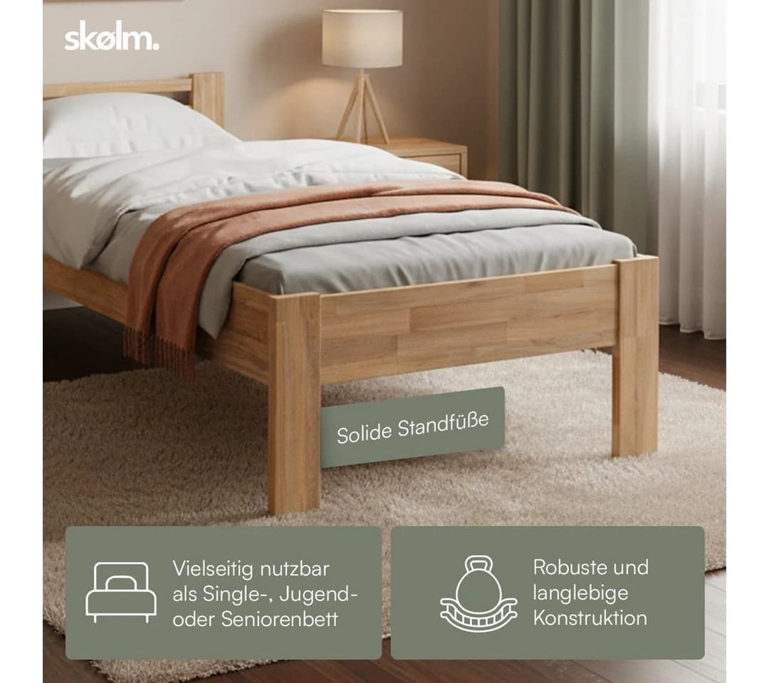 skølm Massivholzbett Fenrir, Seniorenbett mit Komforthöhe 51 cm - Bild 5