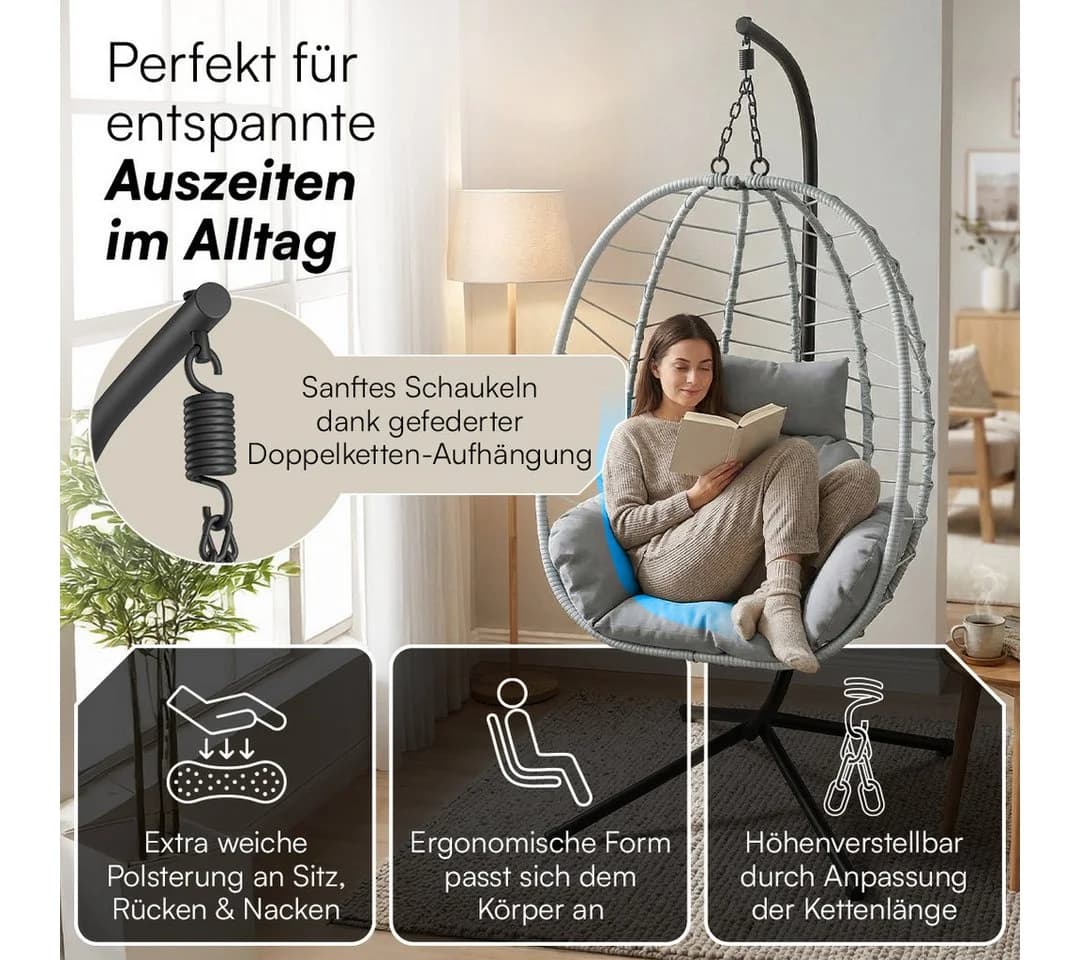STEELSØN Hängesessel Alarian Grau höhenverstellbar mit Gestell - Bild 5