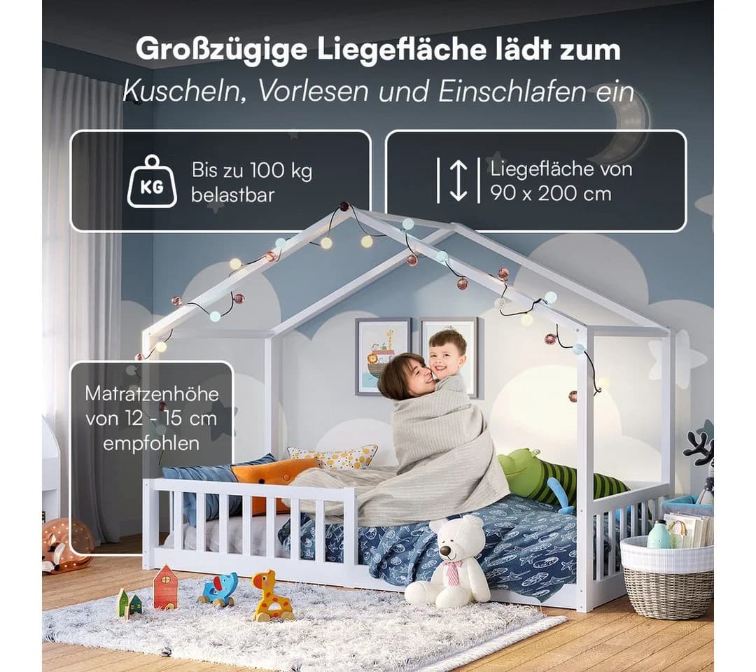 Bellabino Hausbett Bia Weiß mit Matratze und Rausfallschutz - Bild 5