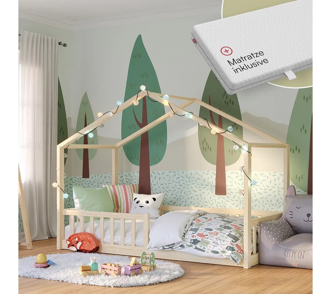 Bellabino Hausbett Bia mit Matratze und Lattenrost - Massivholz Kiefer Natur - Bild 2