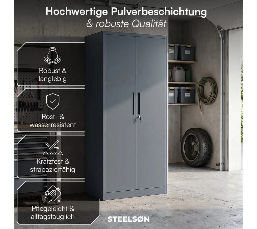 STEELSØN Garderobenschrank Regulus Anthrazit Stahl mit Schloss