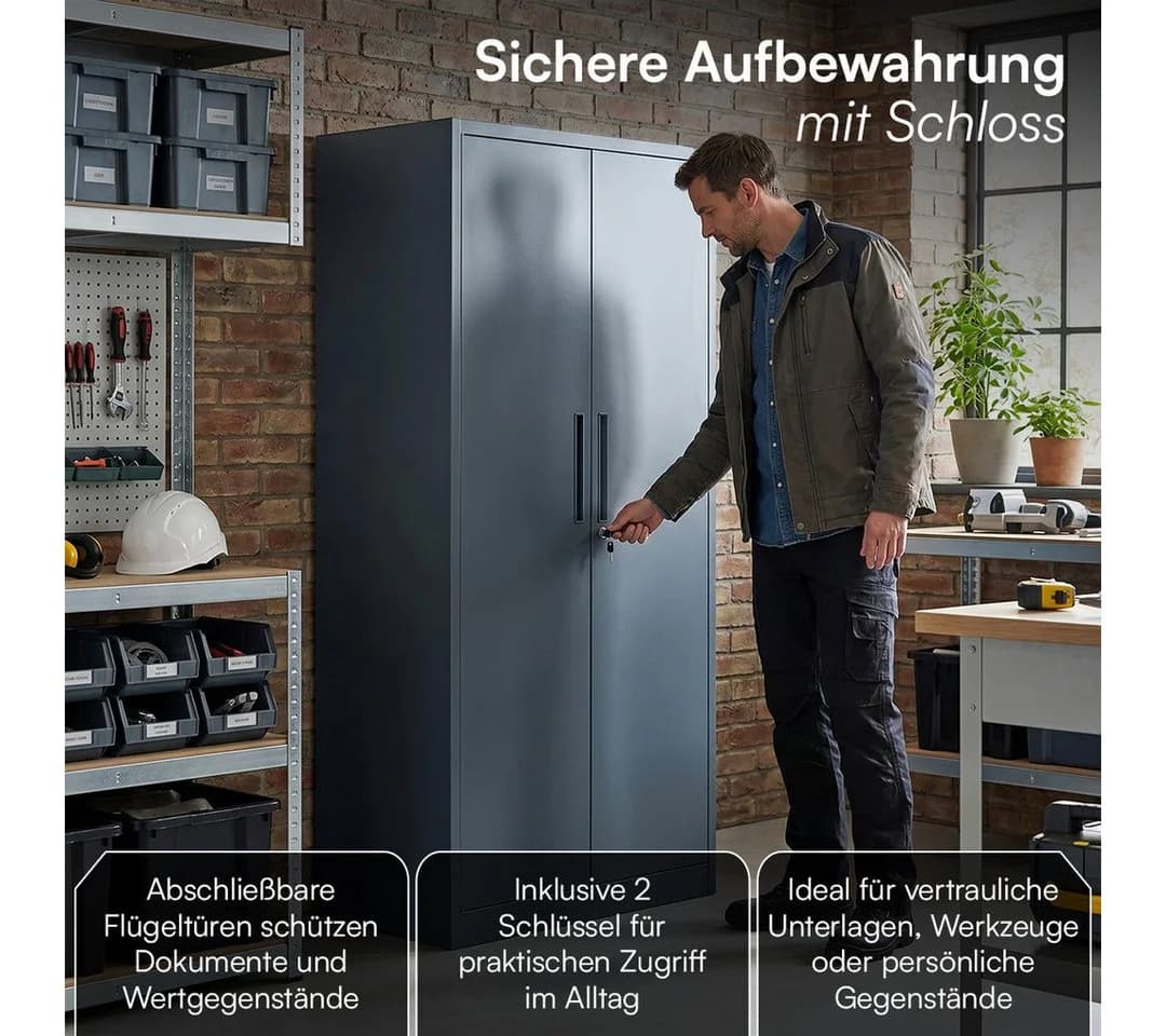 STEELSØN Garderobenschrank Regulus Anthrazit Stahl mit Schloss - Bild 5