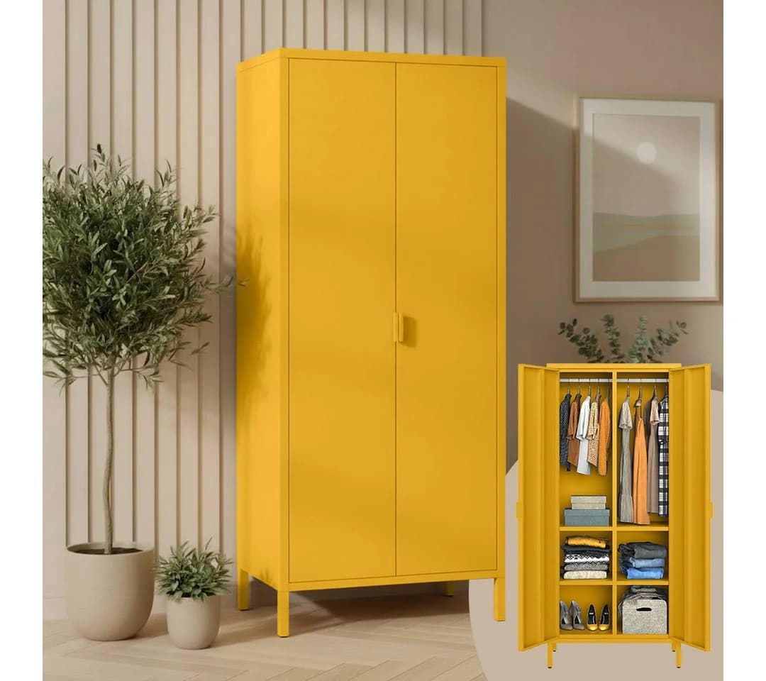 skølm Kleiderschrank Ituri Metall Senfgelb 6 Fächer 2 Kleiderstangen - Bild 2