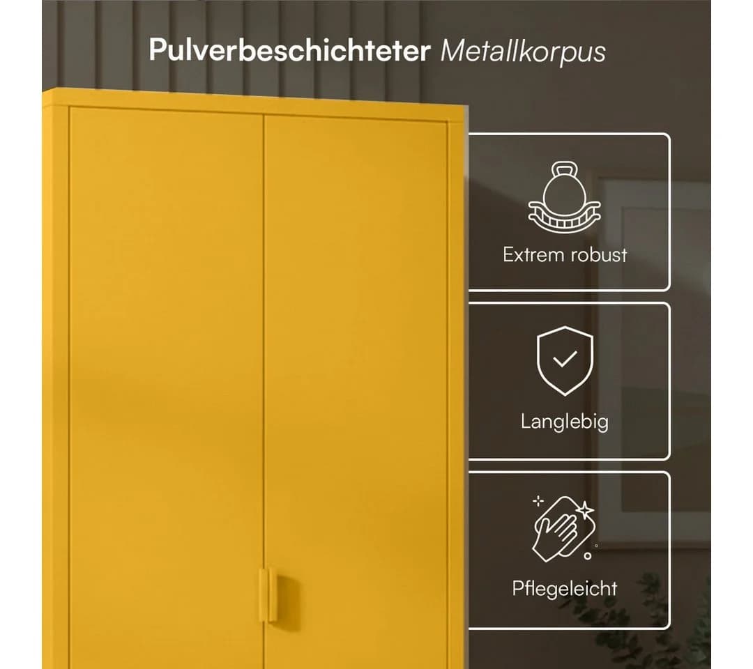 skølm Kleiderschrank Ituri Metall Senfgelb 6 Fächer 2 Kleiderstangen - Bild 4