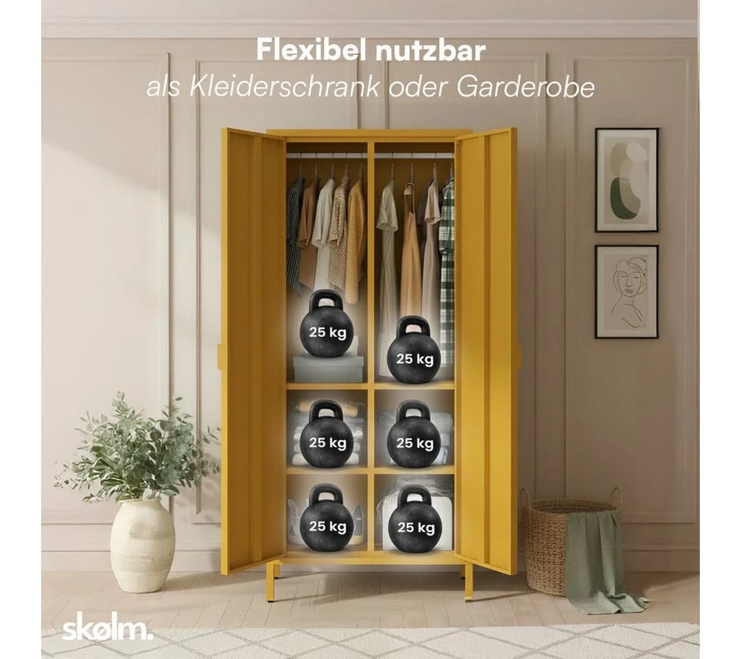 skølm Kleiderschrank Ituri Metall Senfgelb 6 Fächer 2 Kleiderstangen - Bild 5
