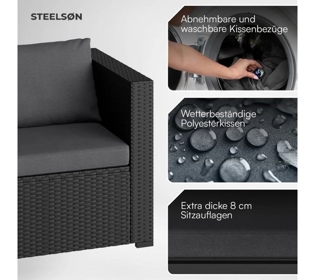 STEELSØN Veloria Lounge-Sitzgruppe Schwarz Anthrazit 4-tlg. - Bild 4
