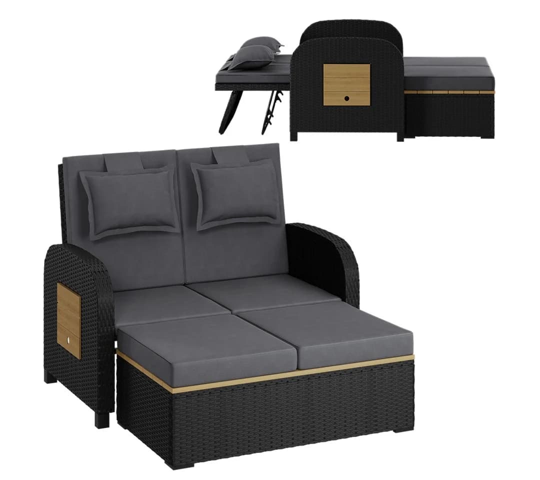 STEELSØN Gartenlounge-Set Caelum Polyrattan Sofa-Bett Schwarz - Bild 2