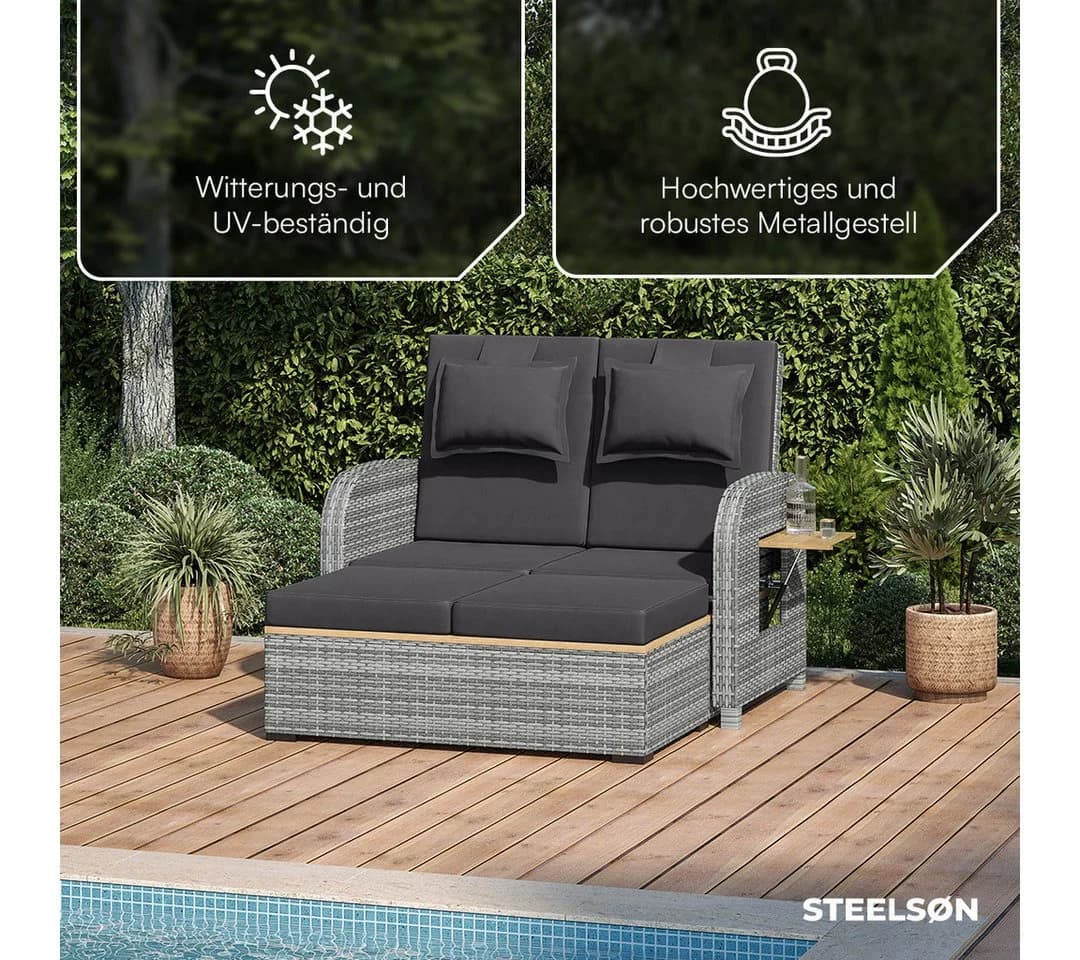 STEELSØN Caelum Gartenlounge-Set Polyrattan Sofa-Bett - Bild 4