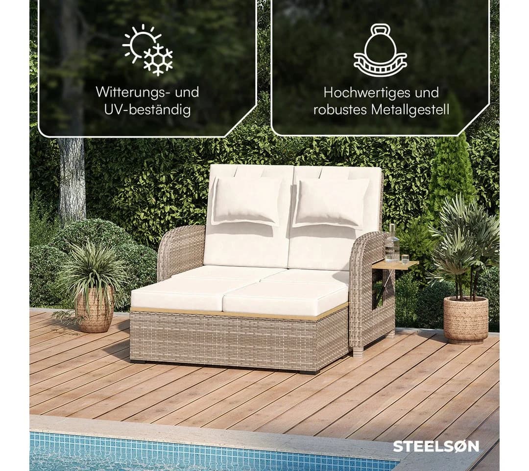 STEELSØN Gartenlounge-Set Caelum Polyrattan Rattan Sonnenliege Liegefunktion - Bild 3