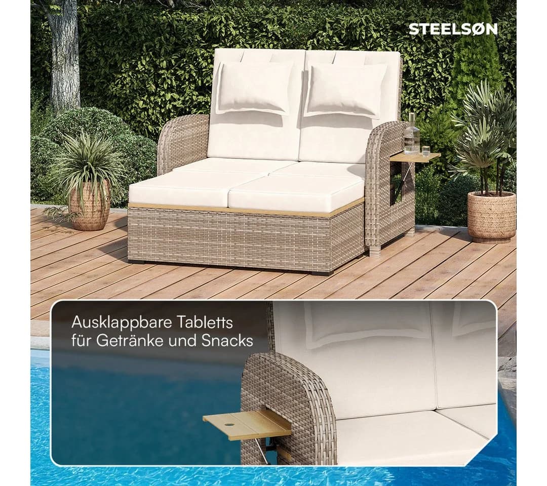STEELSØN Gartenlounge-Set Caelum Polyrattan Rattan Sonnenliege Liegefunktion - Bild 4