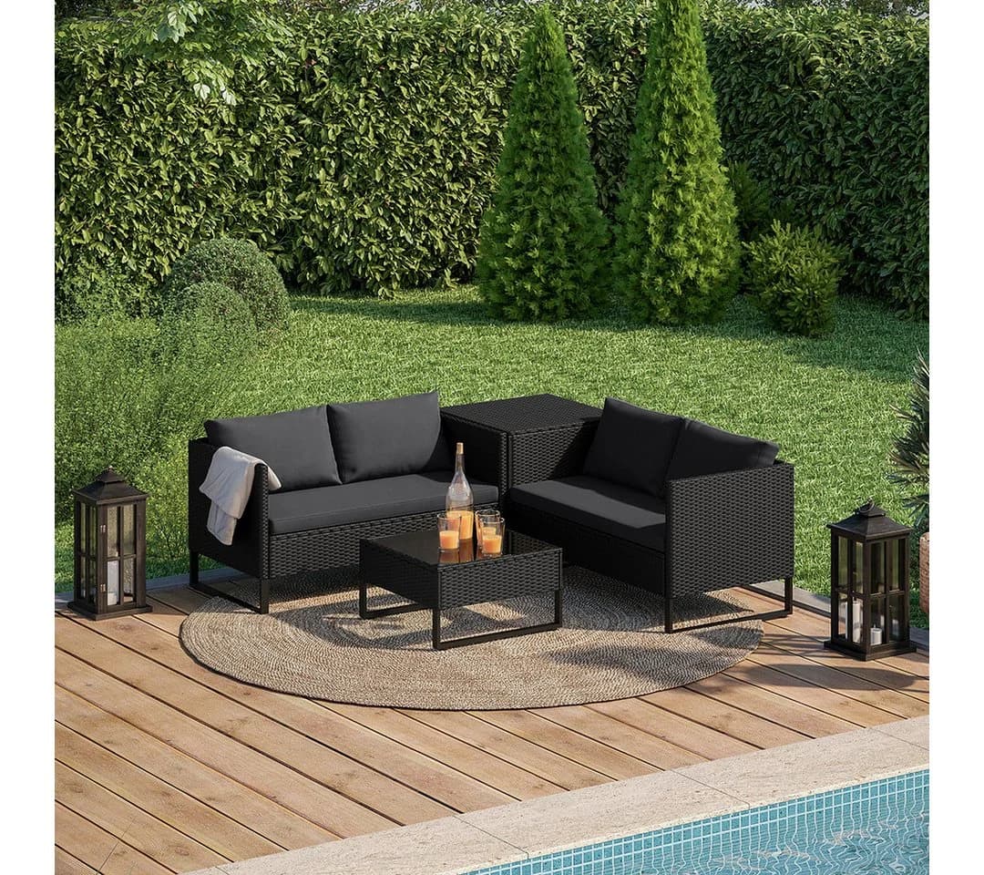 STEELSØN Gartenlounge-Set Alniyat 4-tlg. Schwarz Anthrazit Polyrattan