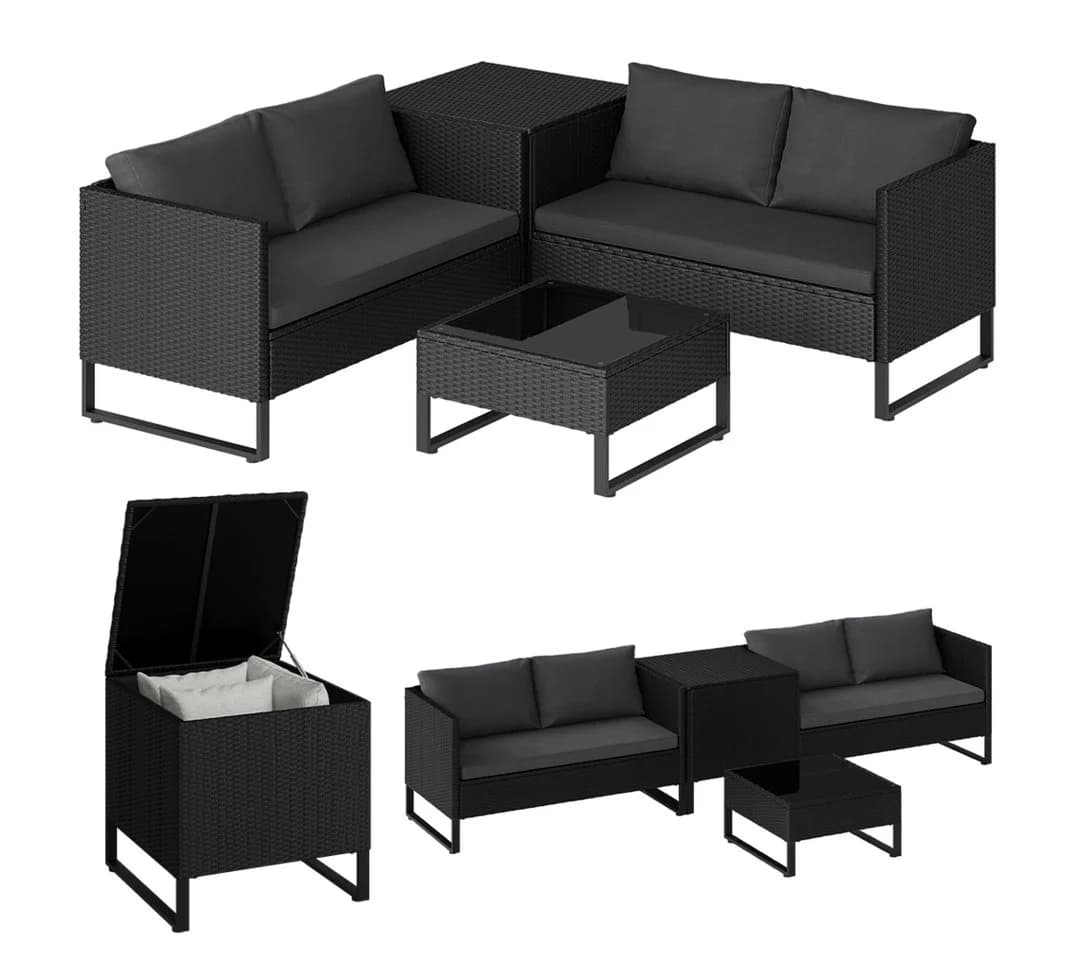 STEELSØN Gartenlounge-Set Alniyat 4-tlg. Schwarz Anthrazit Polyrattan - Bild 2