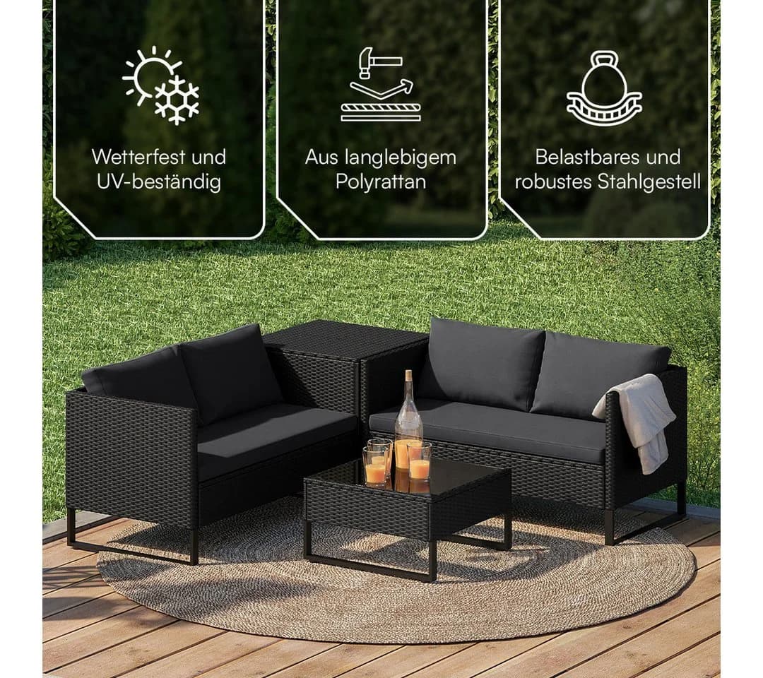STEELSØN Gartenlounge-Set Alniyat 4-tlg. Schwarz Anthrazit Polyrattan - Bild 3
