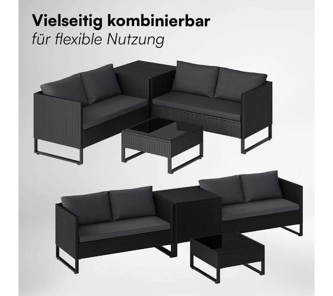 STEELSØN Gartenlounge-Set Alniyat 4-tlg. Schwarz Anthrazit Polyrattan - Bild 4