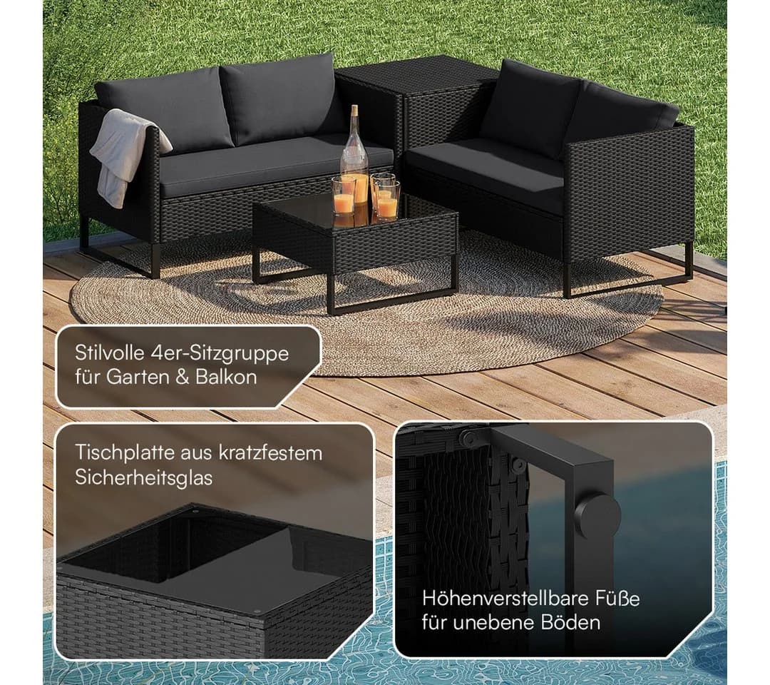 STEELSØN Gartenlounge-Set Alniyat 4-tlg. Schwarz Anthrazit Polyrattan - Bild 5