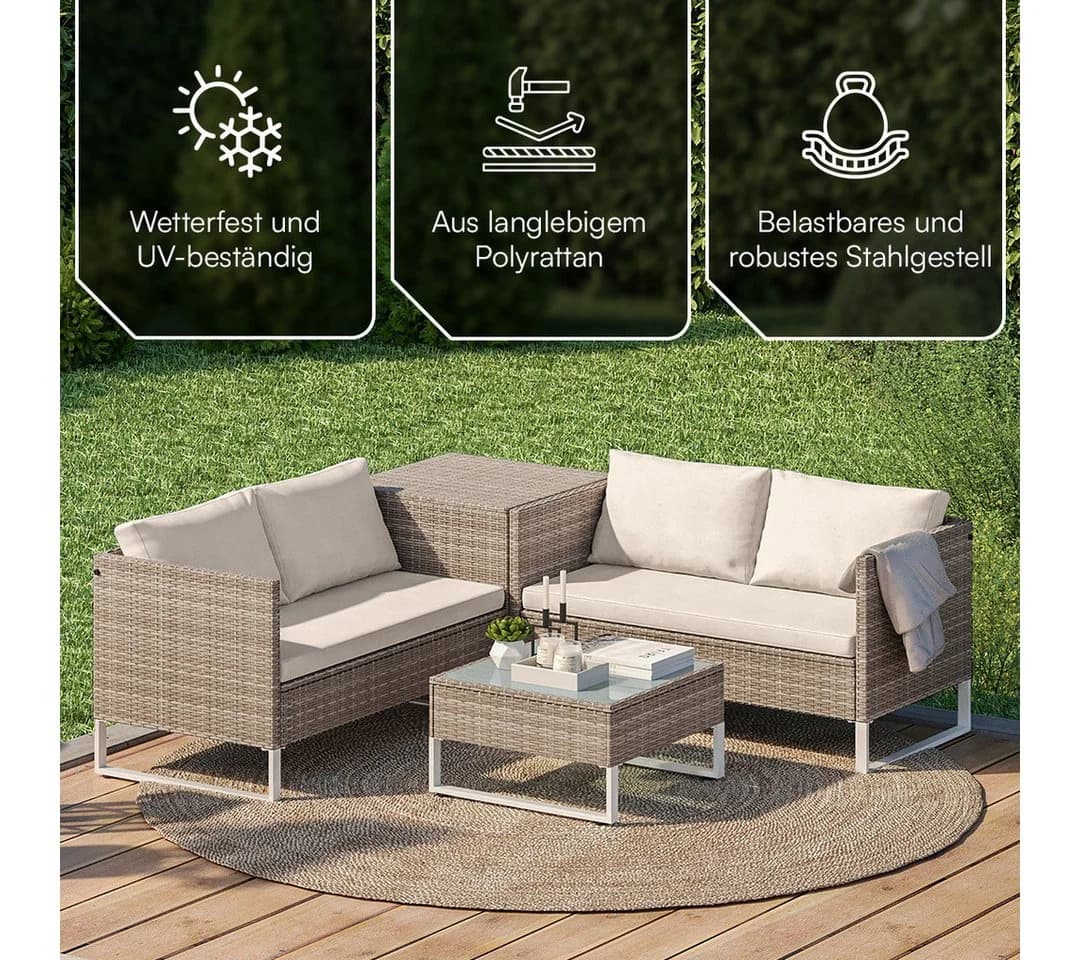 STEELSØN Gartenlounge-Set Alniyat Beige Polyrattan mit Kissen - Bild 3